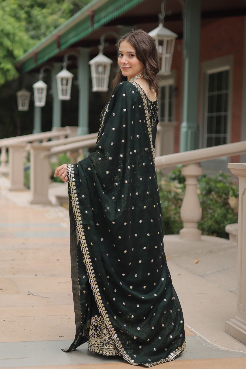 MEHER MAROON AND GREEN EMBROIDERED ANARKALI SUIT SET
