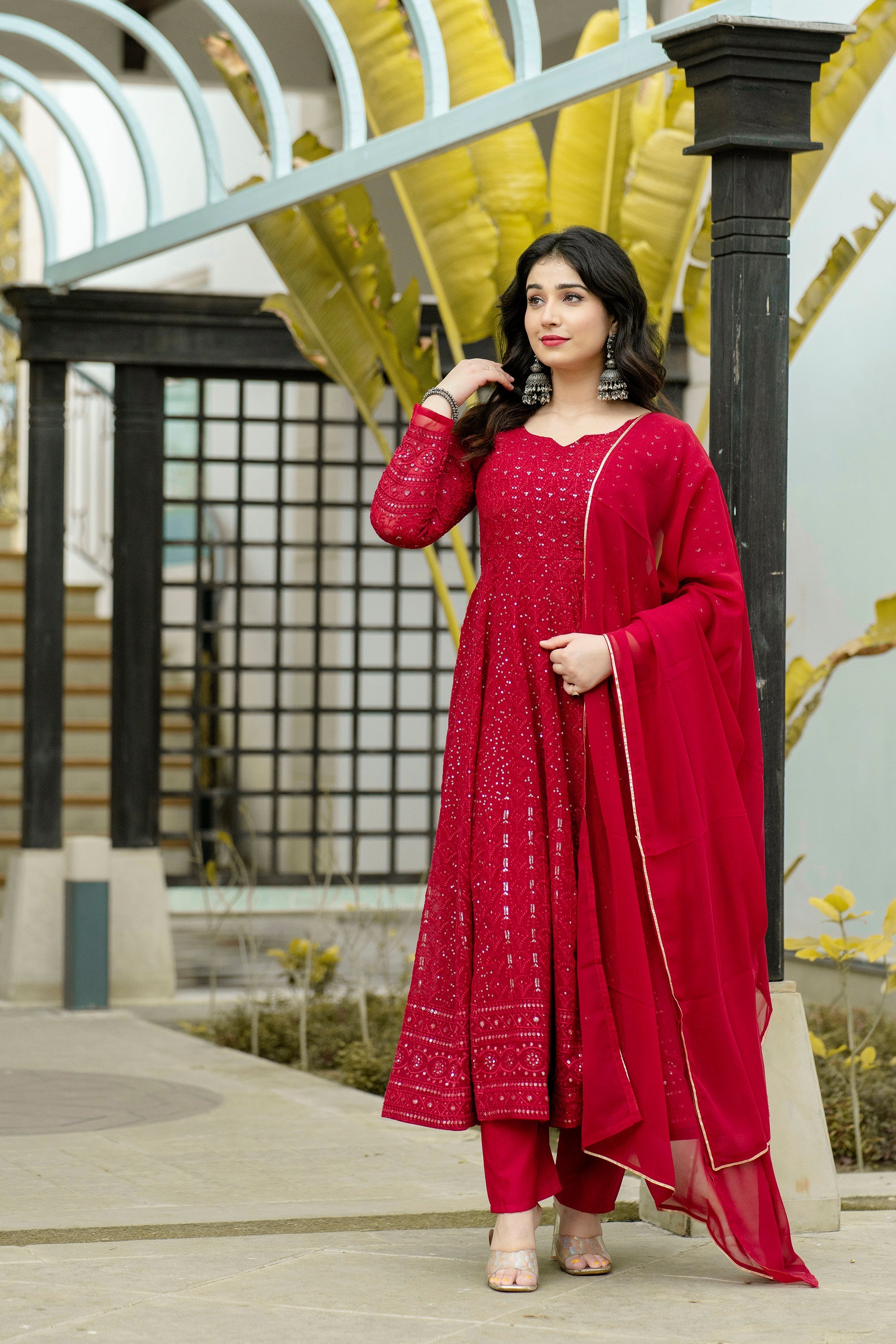 ATMIYA RED ANARKALI SUIT SET SC 6013