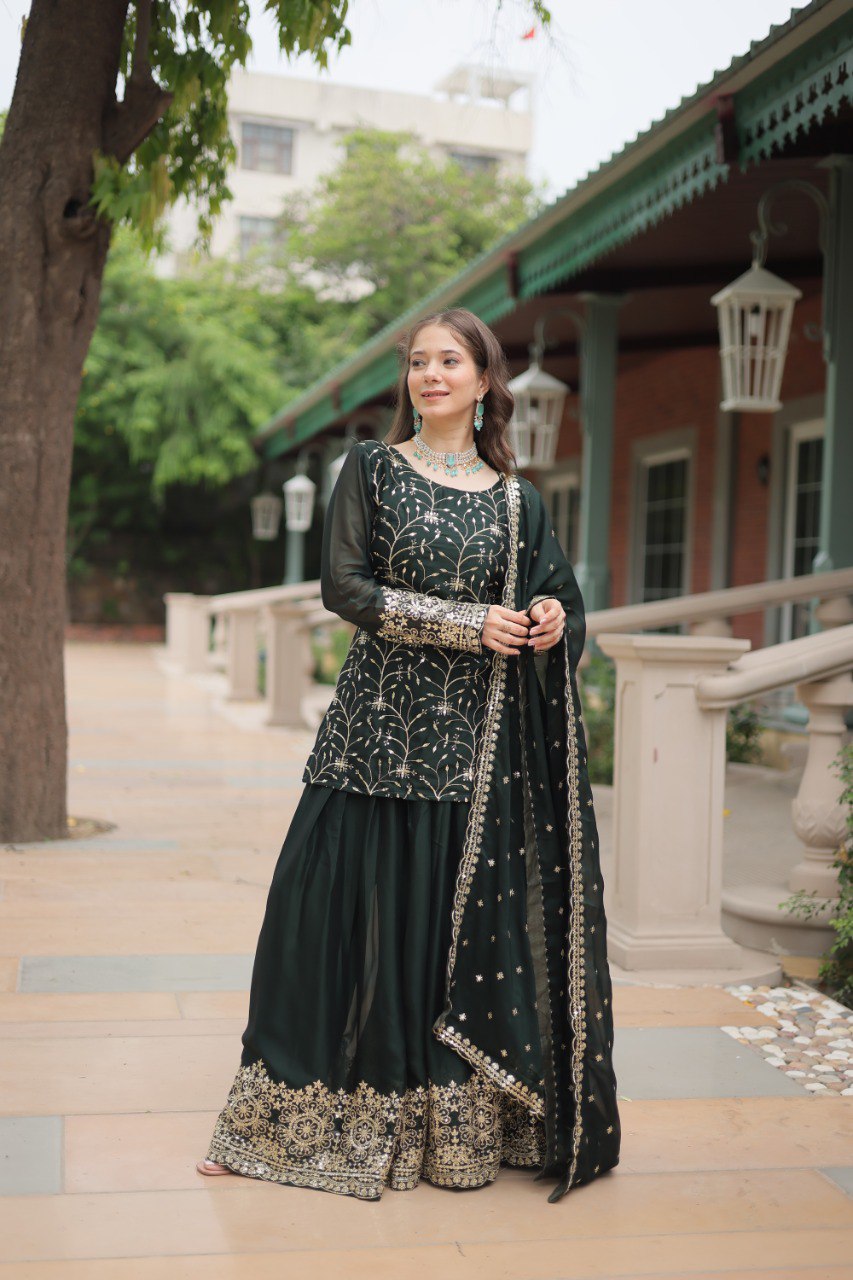 MEHER MAROON AND GREEN EMBROIDERED ANARKALI SUIT SET