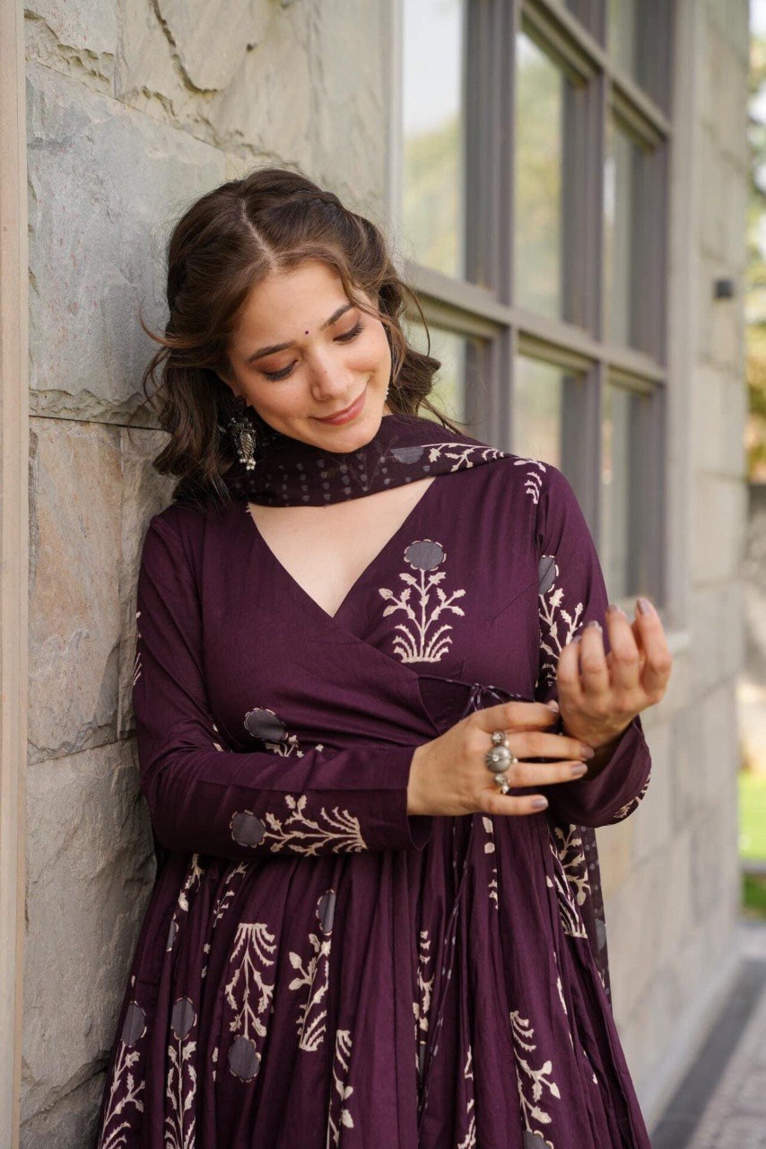 AKIRA WINE MASLIN ANARKALI SUIT SET