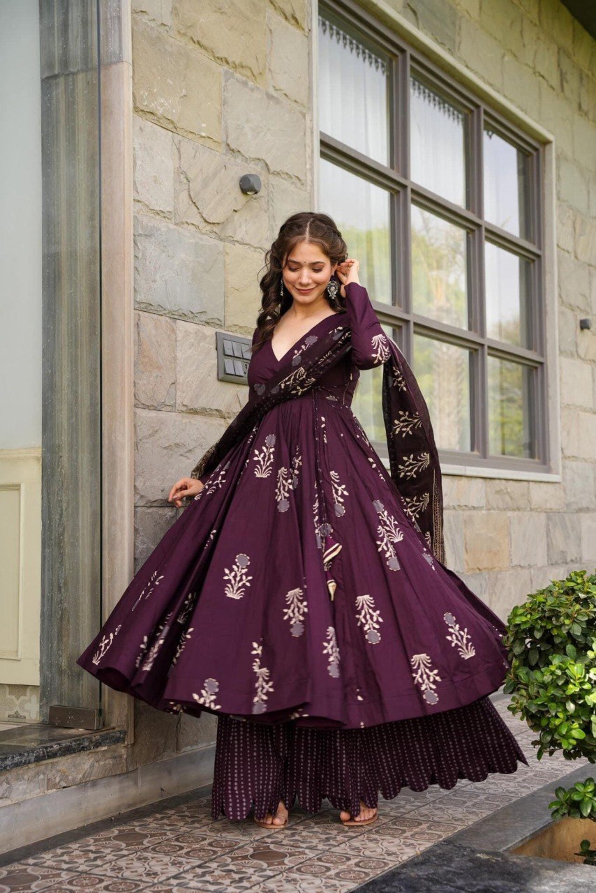 AKIRA WINE MASLIN ANARKALI SUIT SET