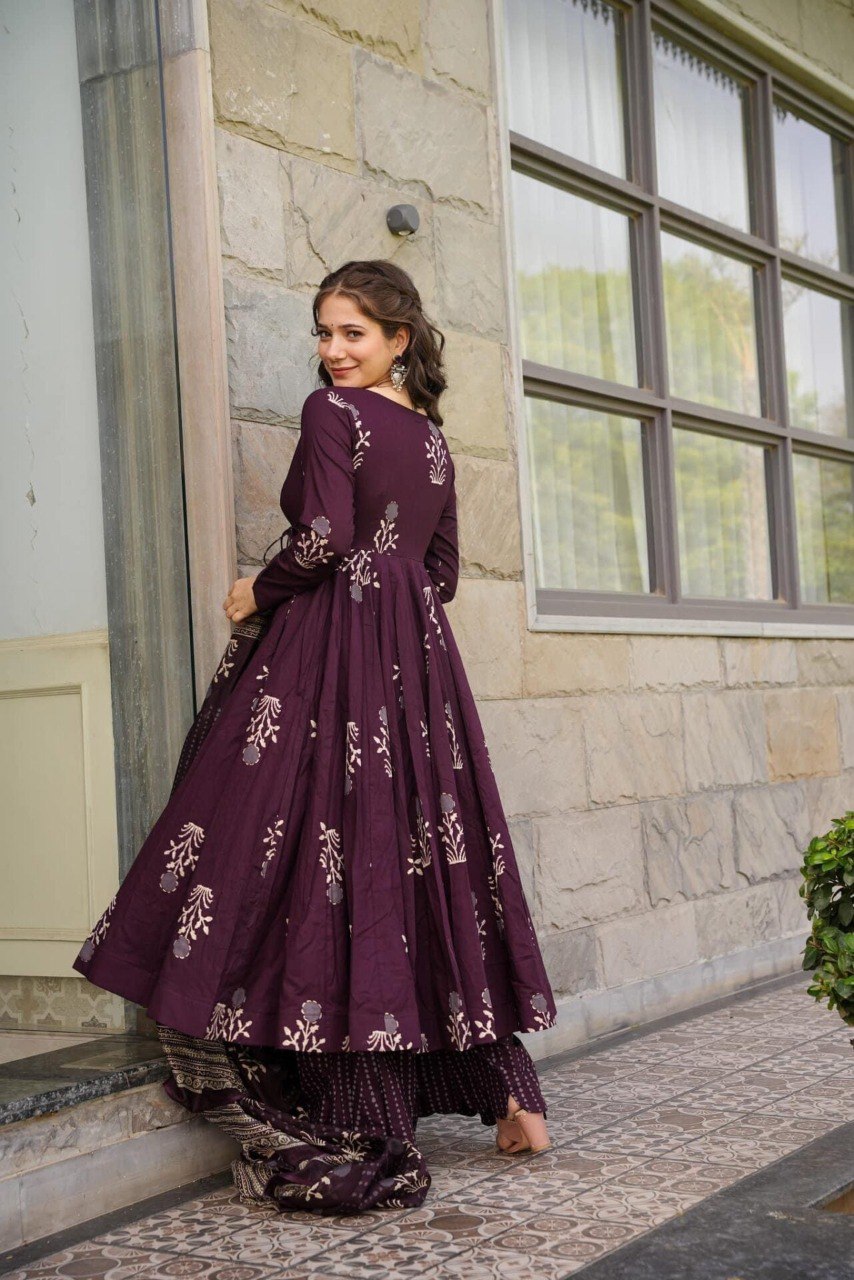 AKIRA WINE MASLIN ANARKALI SUIT SET