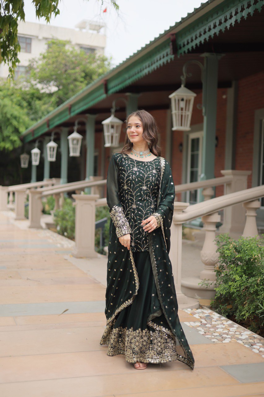 MEHER MAROON AND GREEN EMBROIDERED ANARKALI SUIT SET