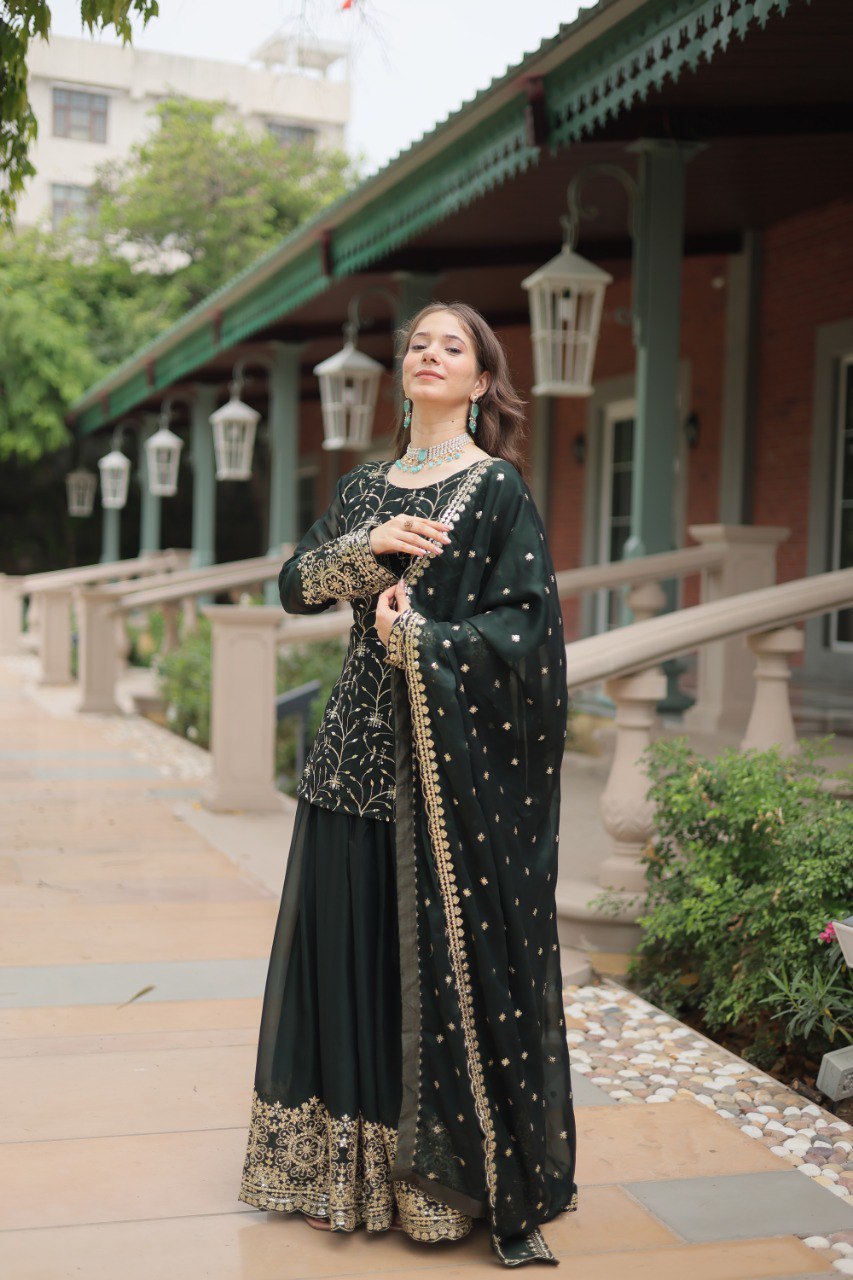 MEHER MAROON AND GREEN EMBROIDERED ANARKALI SUIT SET