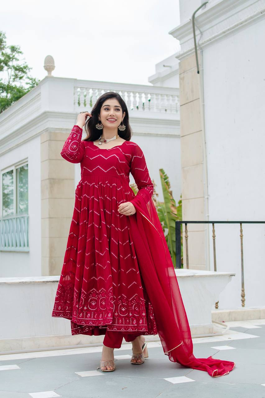 TRUPTI MARRON COLOURED ANARKALI SUIT SET SC 6016