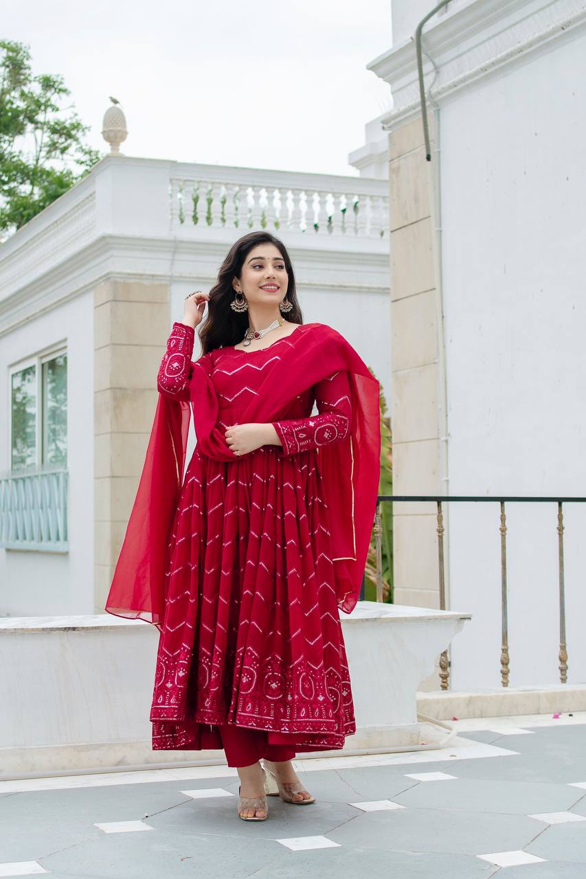 TRUPTI MARRON COLOURED ANARKALI SUIT SET SC 6016