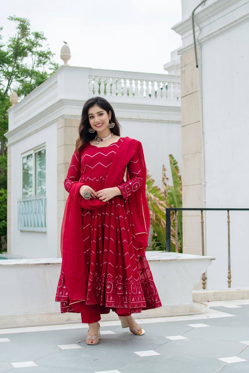 TRUPTI MARRON COLOURED ANARKALI SUIT SET SC 6016