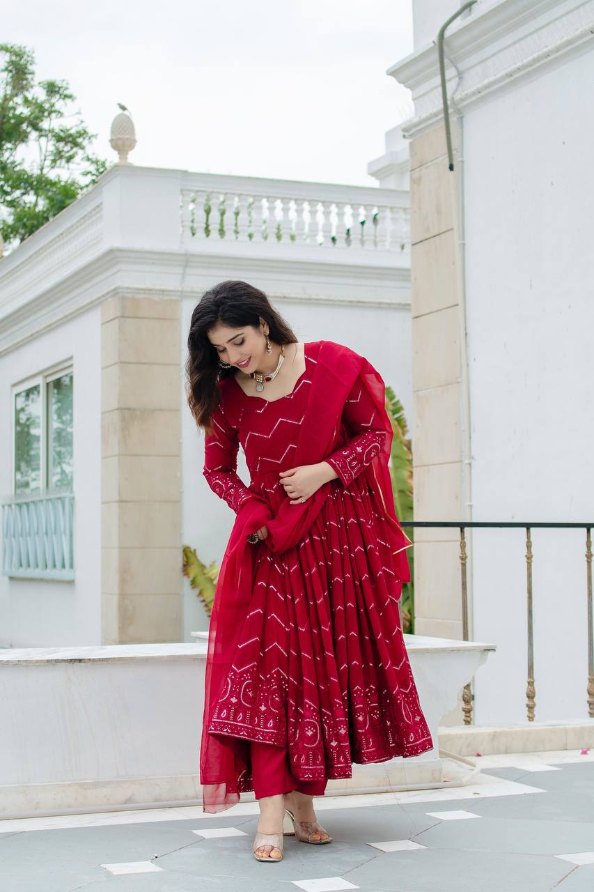 TRUPTI MARRON COLOURED ANARKALI SUIT SET SC 6016