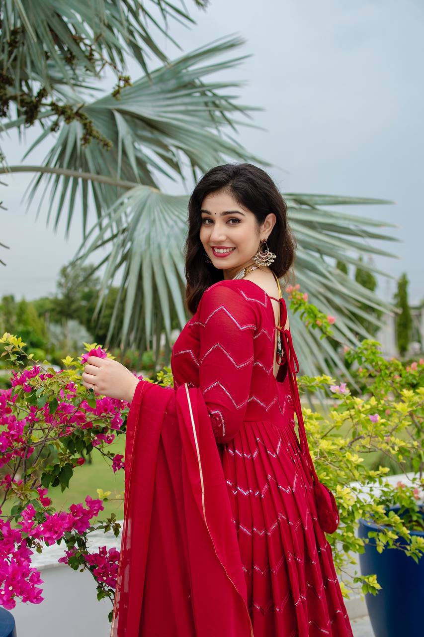 TRUPTI MARRON COLOURED ANARKALI SUIT SET SC 6016