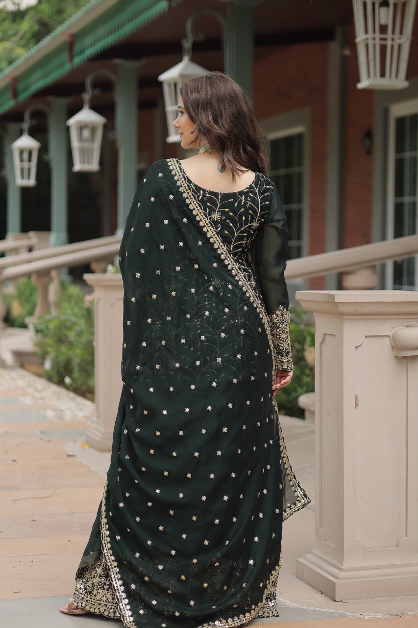 MEHER MAROON AND GREEN EMBROIDERED ANARKALI SUIT SET
