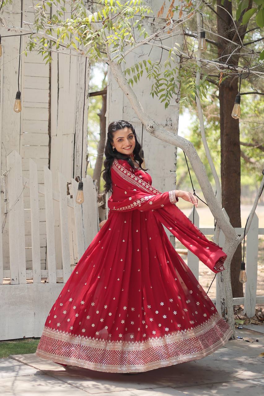 EKANTHA RED AND PURPLE DESIGNER EMBROIDERED SUIT SET