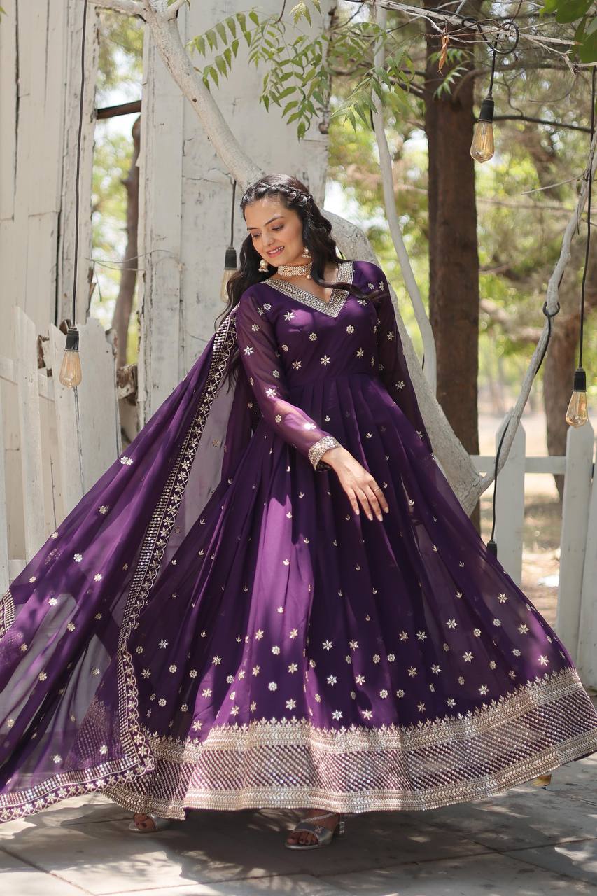 EKANTHA RED AND PURPLE DESIGNER EMBROIDERED SUIT SET
