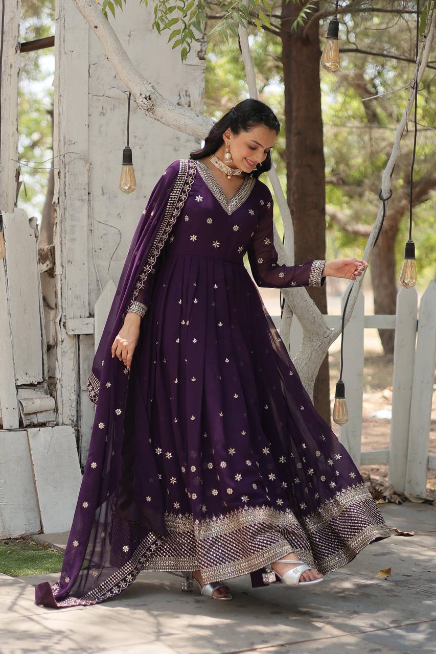 EKANTHA RED AND PURPLE DESIGNER EMBROIDERED SUIT SET
