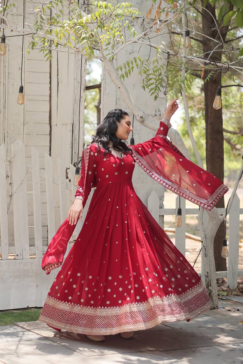 EKANTHA RED AND PURPLE DESIGNER EMBROIDERED SUIT SET