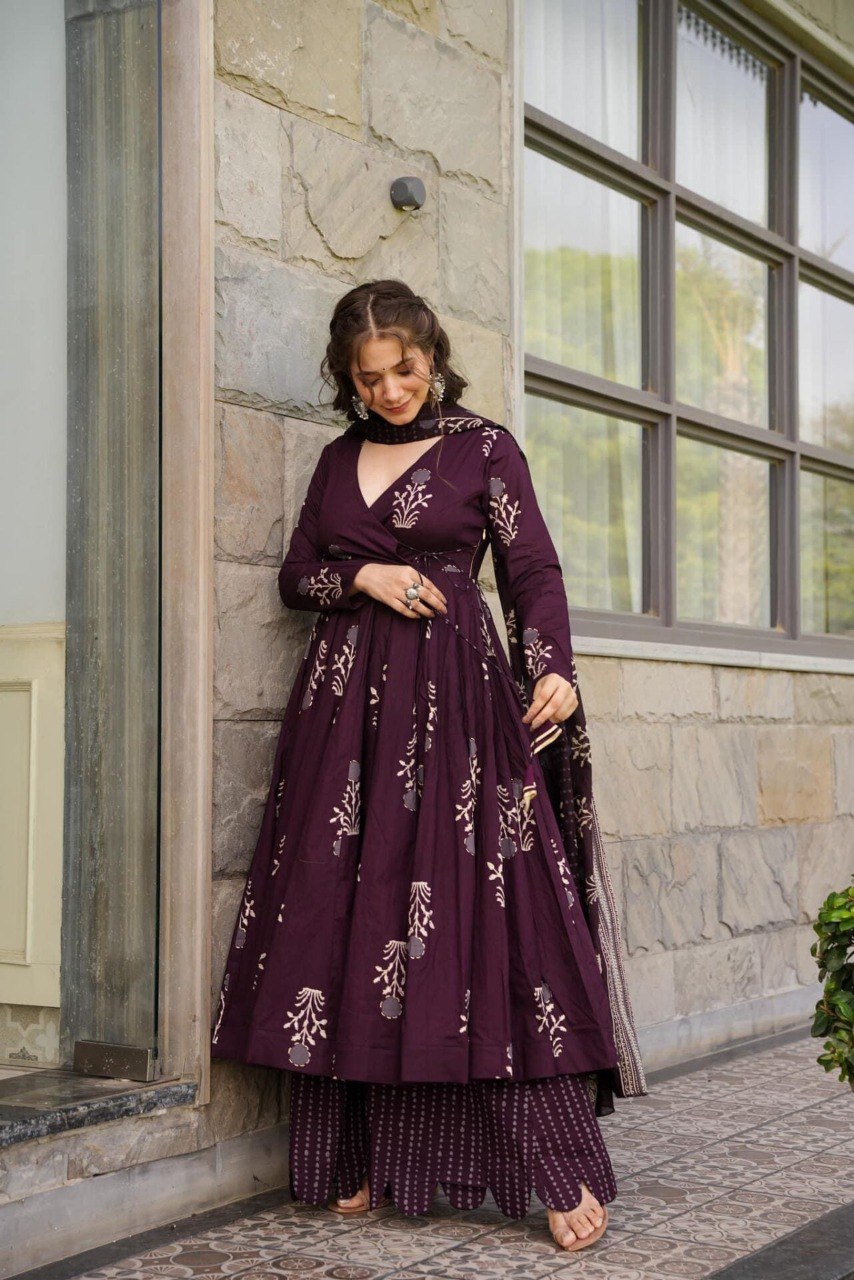AKIRA WINE MASLIN ANARKALI SUIT SET