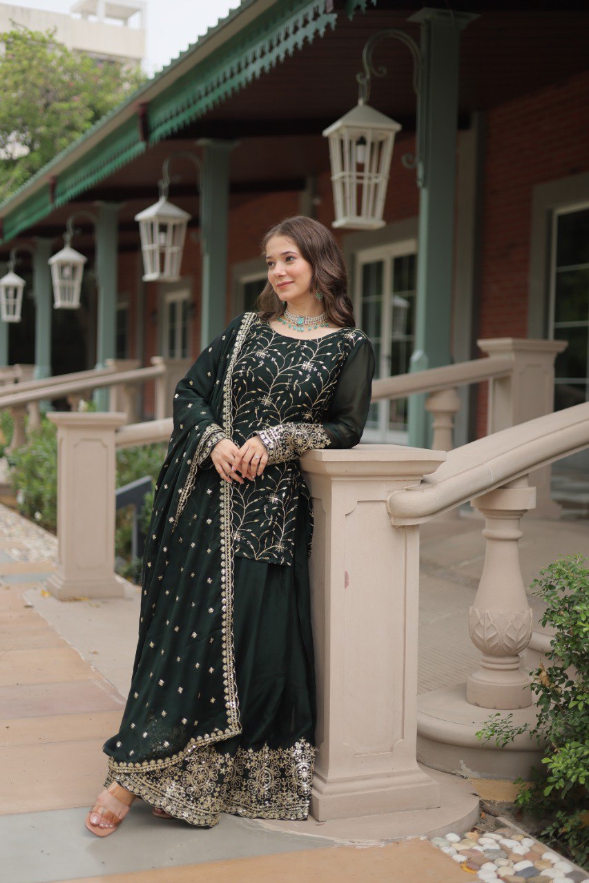 MEHER MAROON AND GREEN EMBROIDERED ANARKALI SUIT SET