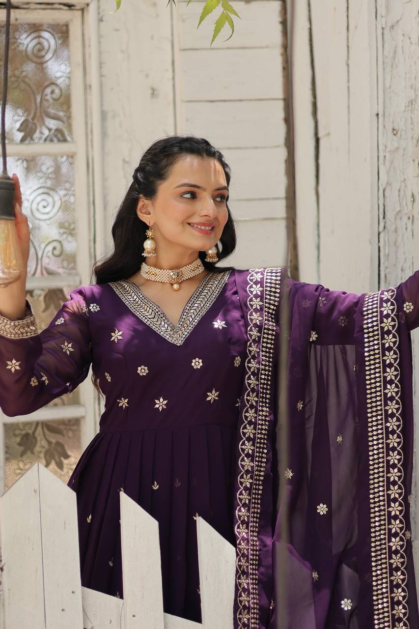 EKANTHA RED AND PURPLE DESIGNER EMBROIDERED SUIT SET