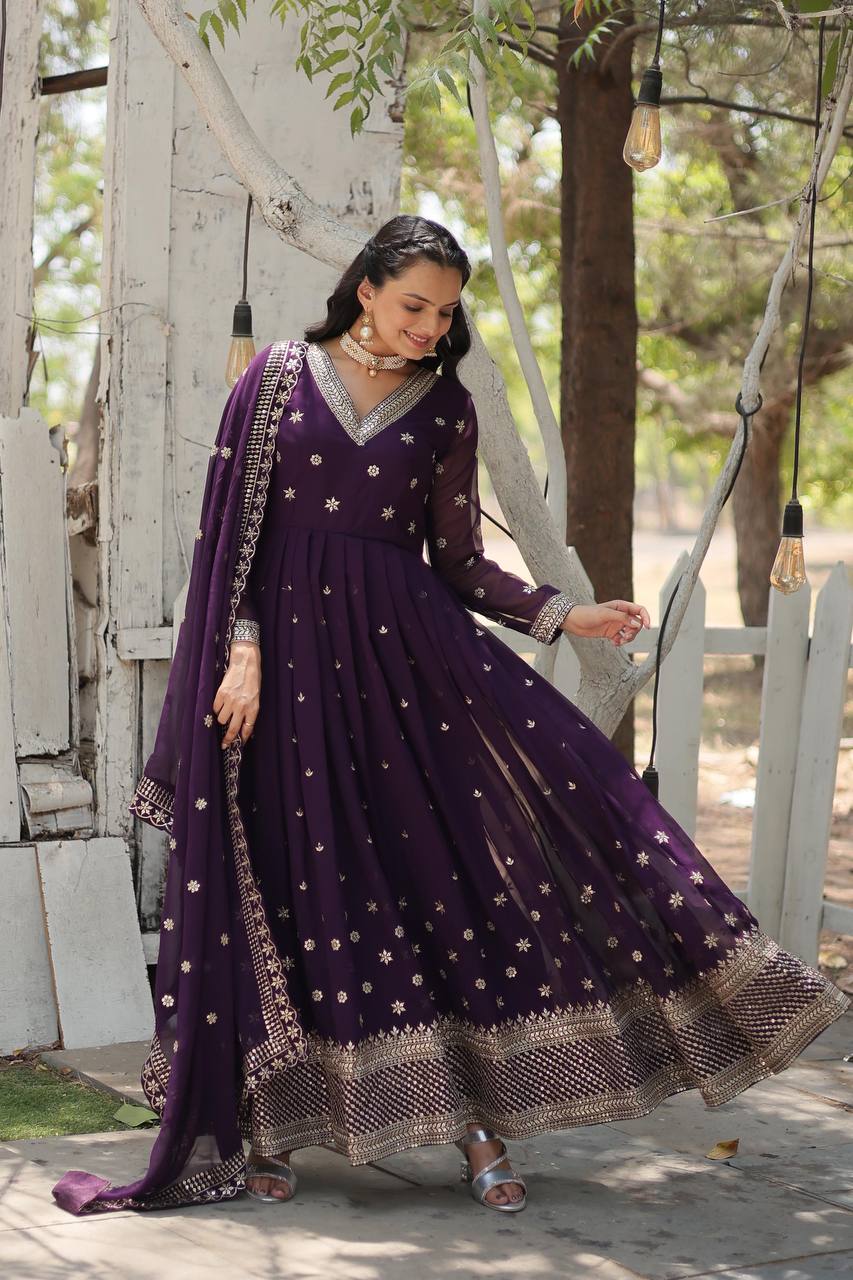 EKANTHA RED AND PURPLE DESIGNER EMBROIDERED SUIT SET