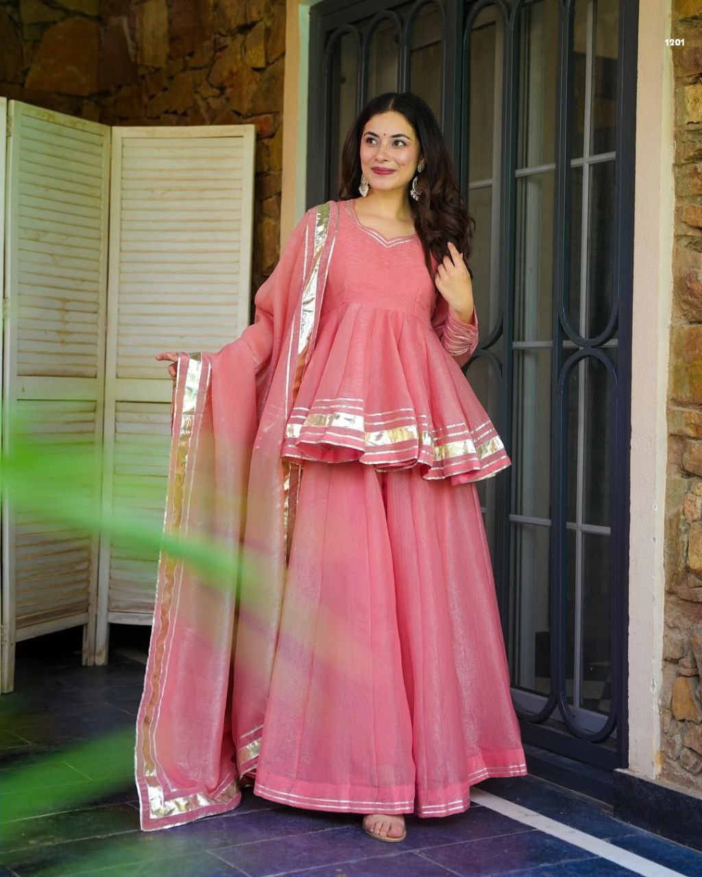 Crush Fabric Top, Palazzo & Dupatta