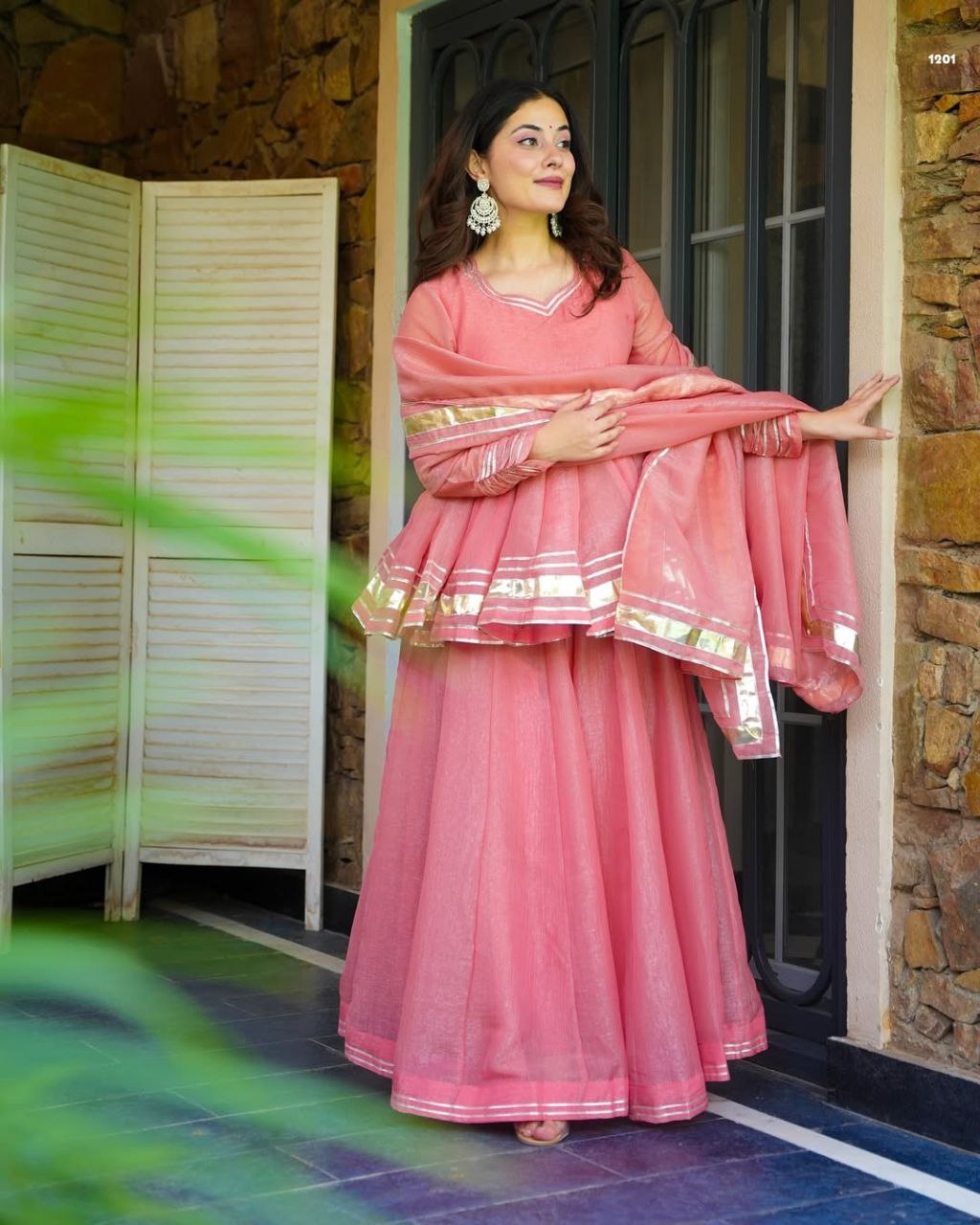 Crush Fabric Top, Palazzo & Dupatta