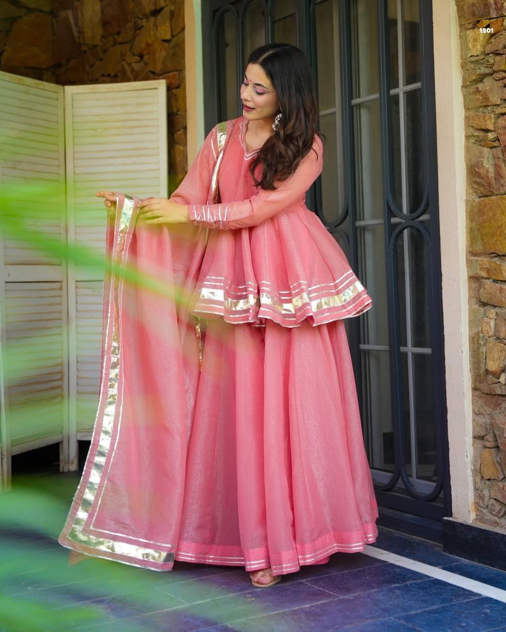 Crush Fabric Top, Palazzo & Dupatta