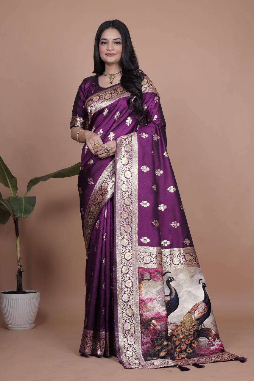 Royal Purple Banarasi Silk Saree with Peacock Pallu