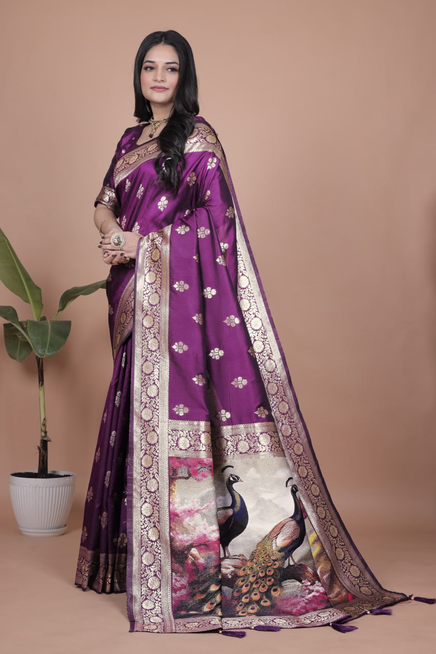 Royal Purple Banarasi Silk Saree with Peacock Pallu