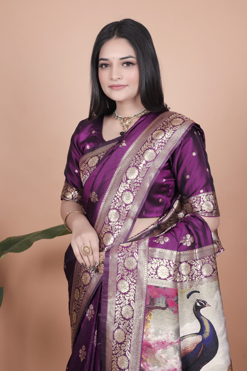 Royal Purple Banarasi Silk Saree with Peacock Pallu