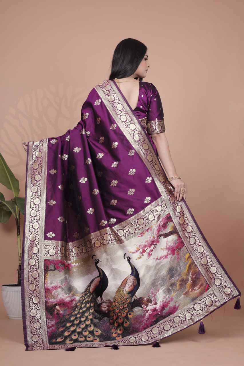 Royal Purple Banarasi Silk Saree with Peacock Pallu