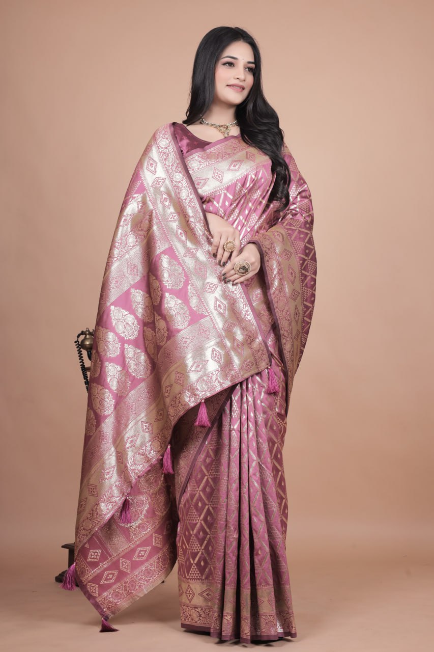 Mauve Banarasi Silk Saree with Silver Zari Work