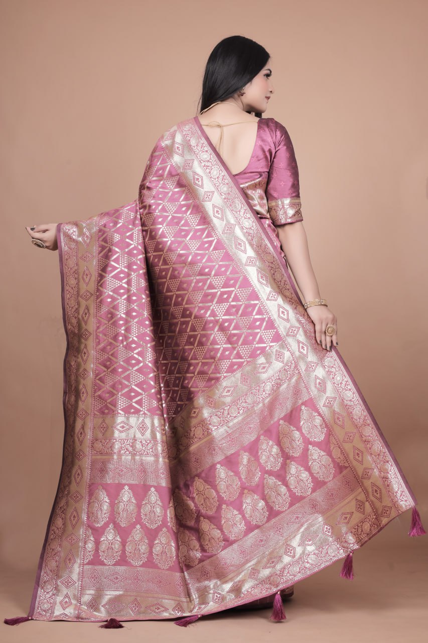 Mauve Banarasi Silk Saree with Silver Zari Work