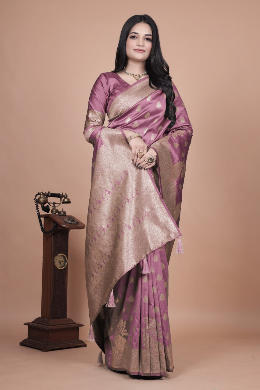 Elegant Banarasi Silk Saree with Golden Zari Weaving