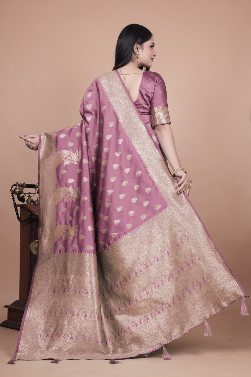Elegant Banarasi Silk Saree with Golden Zari Weaving