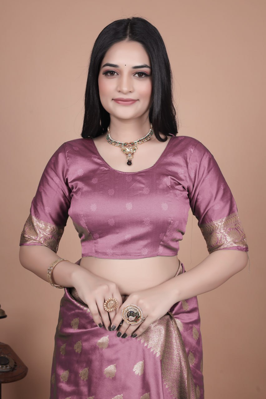 Elegant Banarasi Silk Saree with Golden Zari Weaving