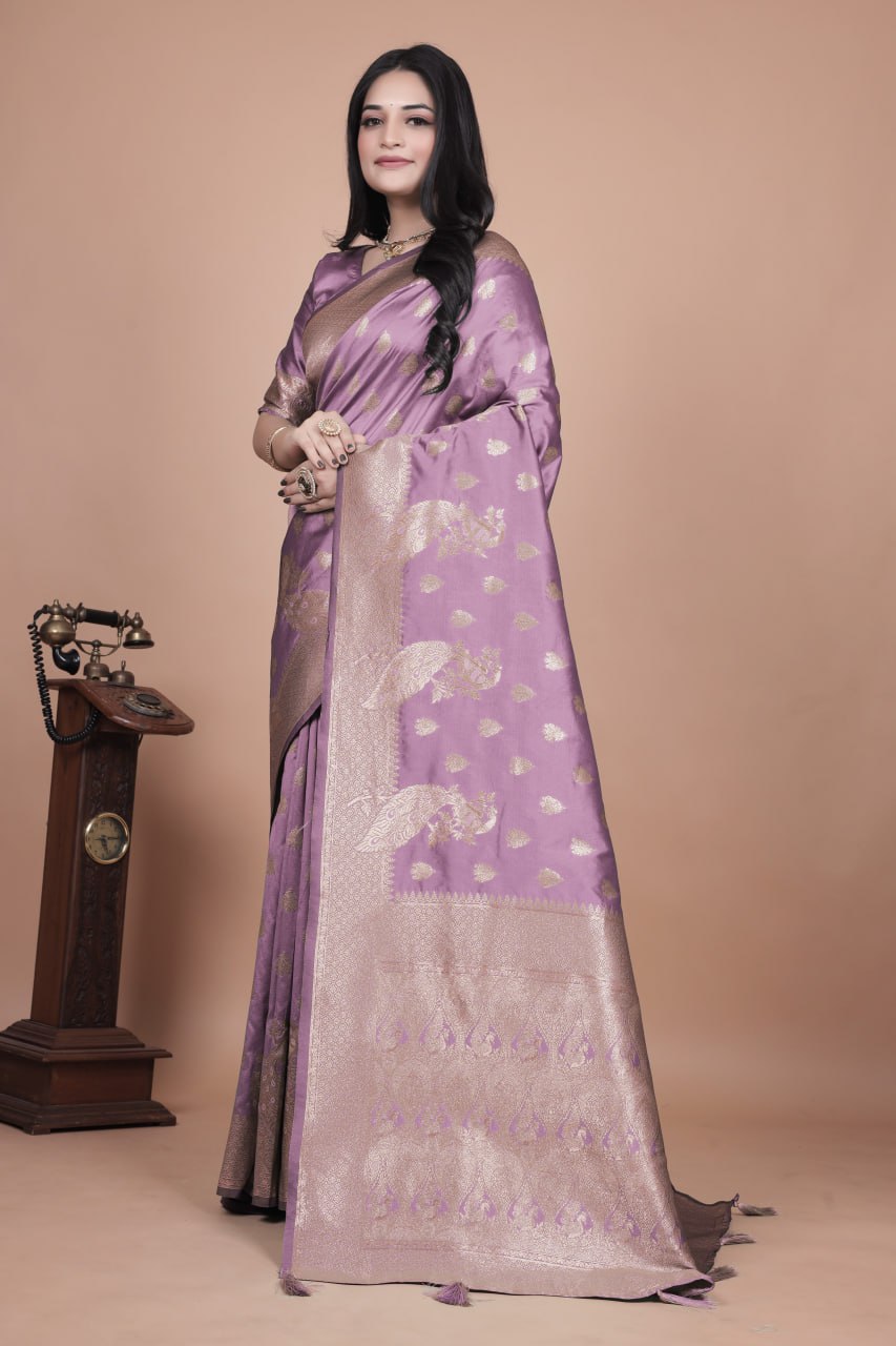 Elegant Banarasi Silk Saree with Golden Zari Weaving