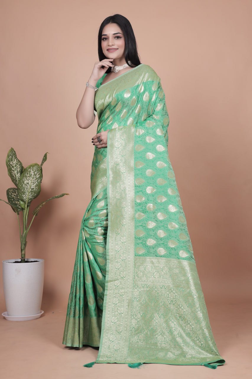 Emerald Green Banarasi Silk Saree with Golden Zari Butti