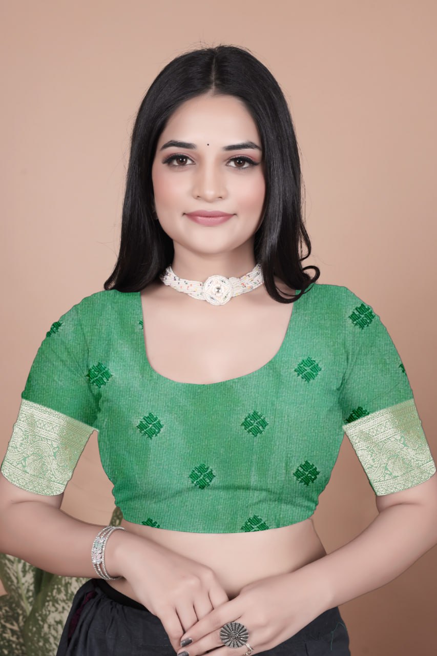 Emerald Green Banarasi Silk Saree with Golden Zari Butti