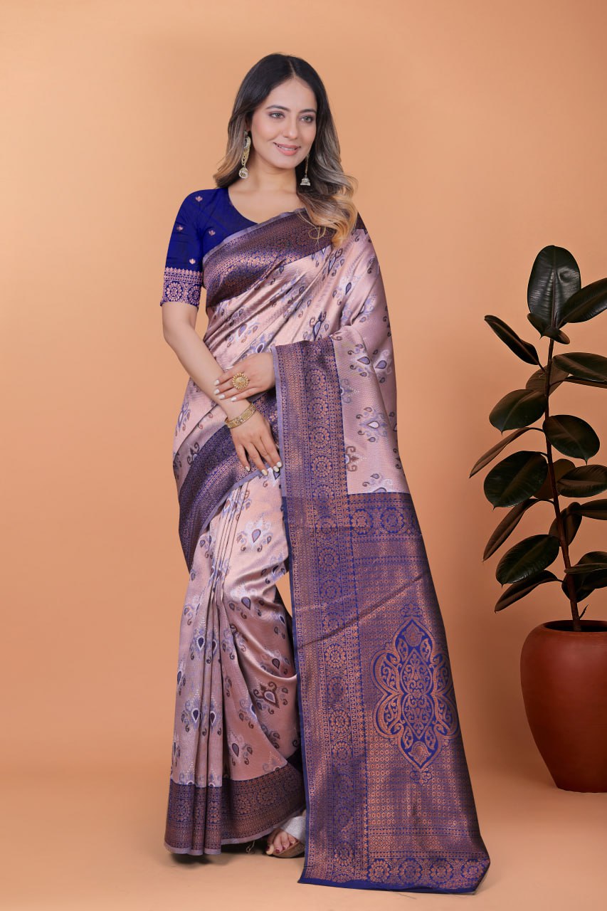 Royal Lilac Banarasi Silk Saree with Rich Zari Weaving