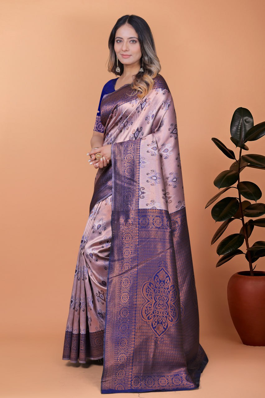 Royal Lilac Banarasi Silk Saree with Rich Zari Weaving