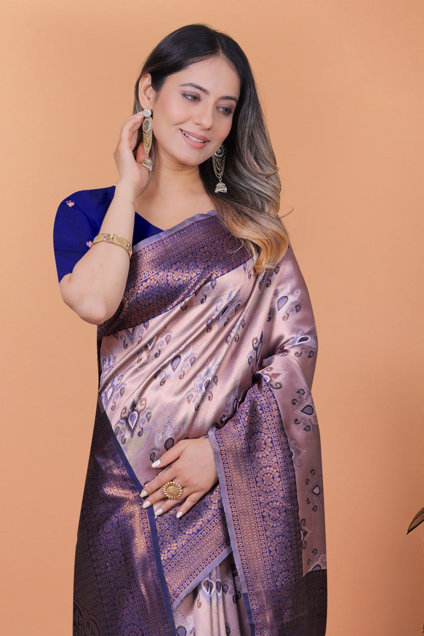 Royal Lilac Banarasi Silk Saree with Rich Zari Weaving