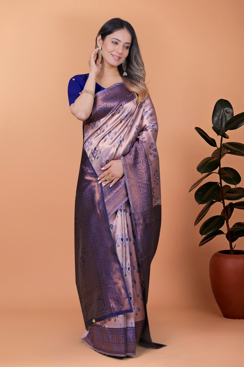 Royal Lilac Banarasi Silk Saree with Rich Zari Weaving