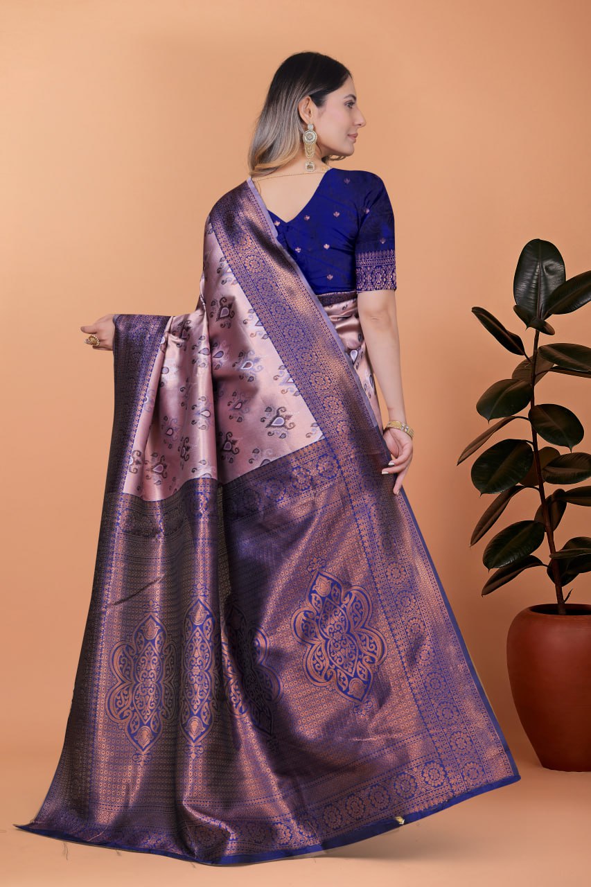 Royal Lilac Banarasi Silk Saree with Rich Zari Weaving