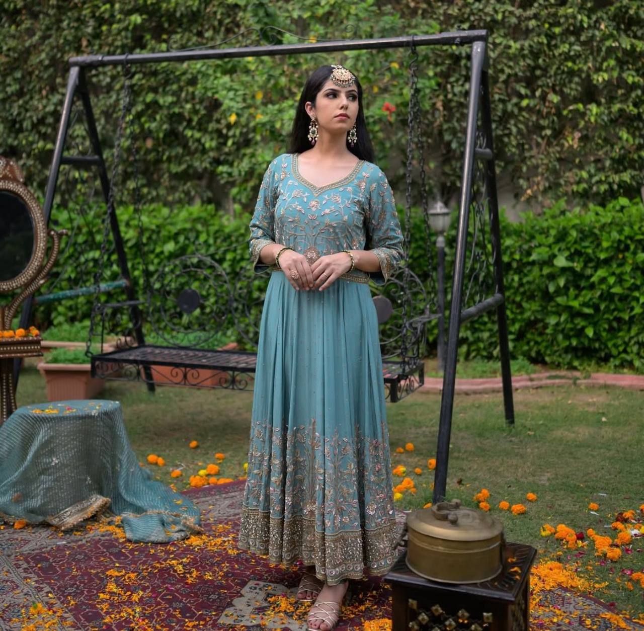 Heavy Fox Georgette Embroidered Gown with Dupatta – Premium Partywear Set