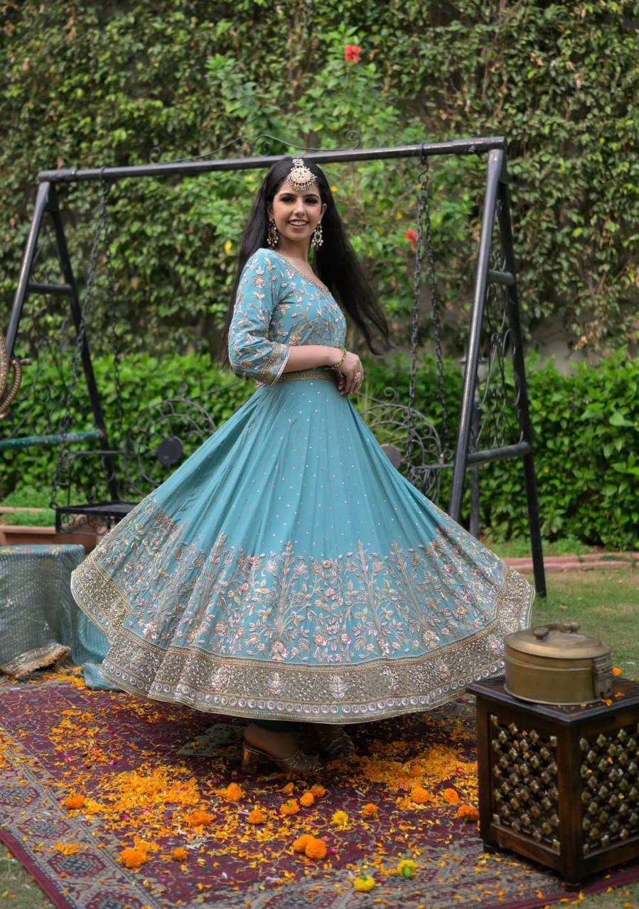 Heavy Fox Georgette Embroidered Gown with Dupatta – Premium Partywear Set