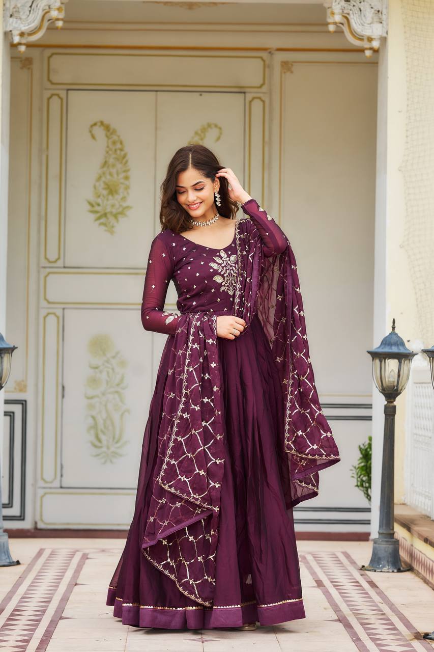 Premium Rangoli Silk Embroidered Long Gown with Heavy Dupatta