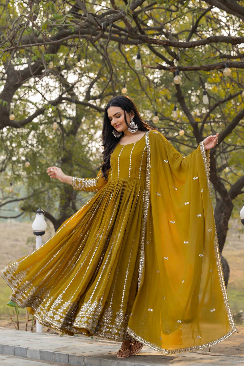 Designer Fox Georgette Gown with Heavy Sequin Embroidery & Dupatta