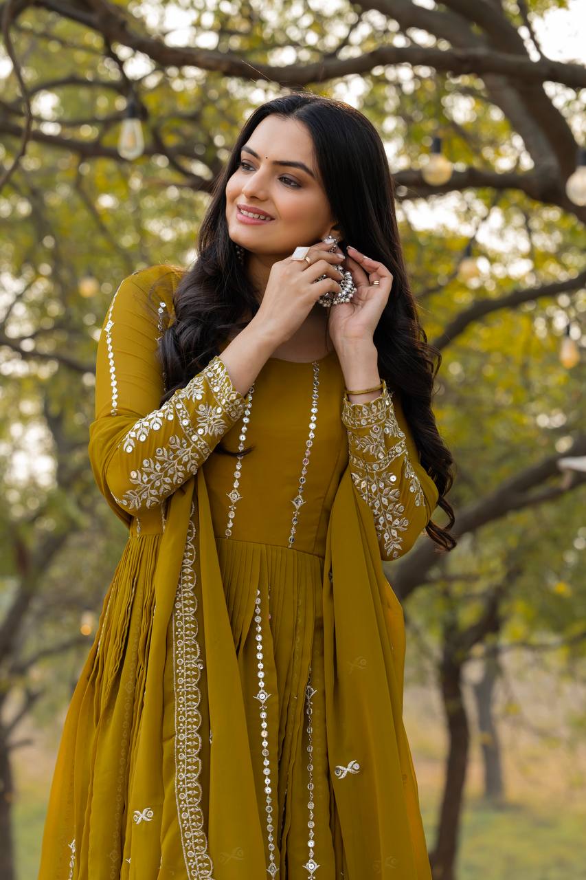 Designer Fox Georgette Gown with Heavy Sequin Embroidery & Dupatta