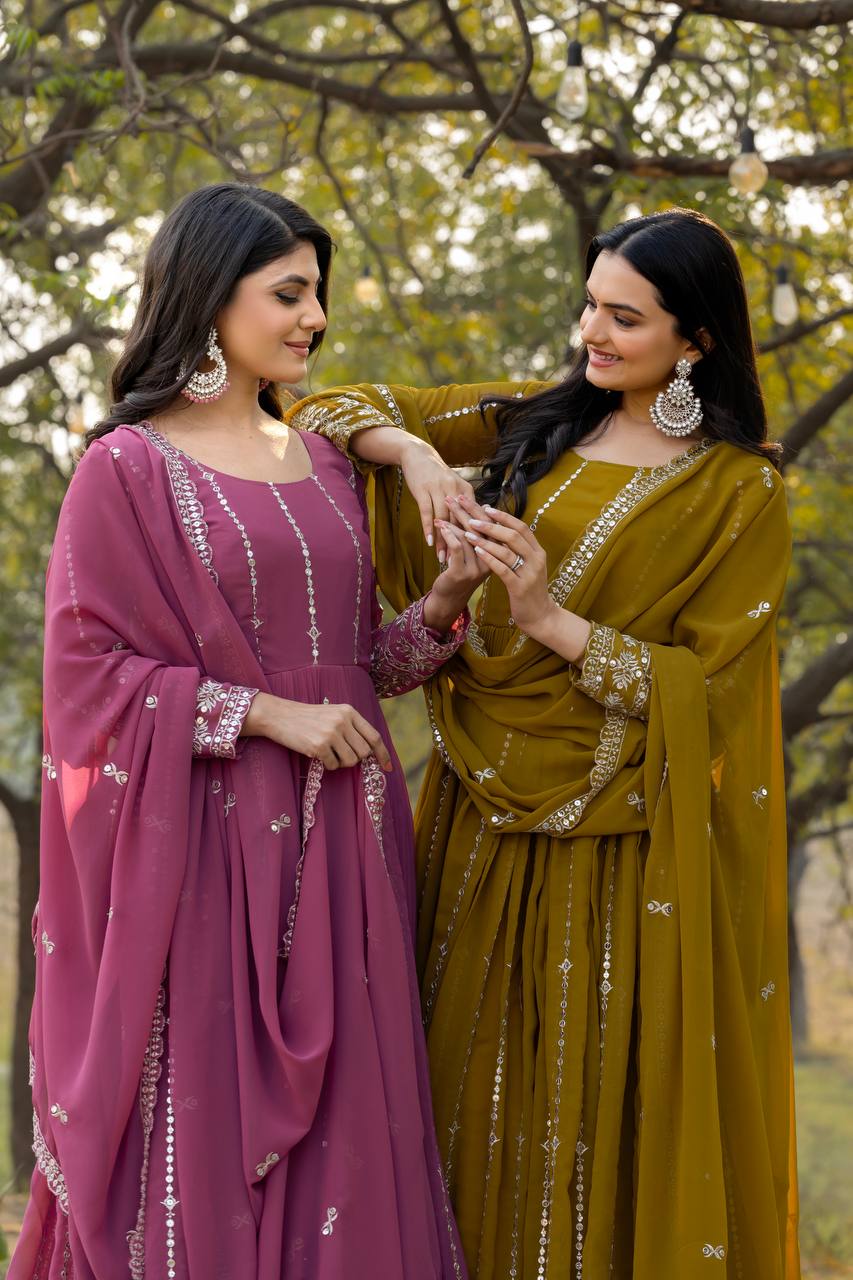 Designer Fox Georgette Gown with Heavy Sequin Embroidery & Dupatta