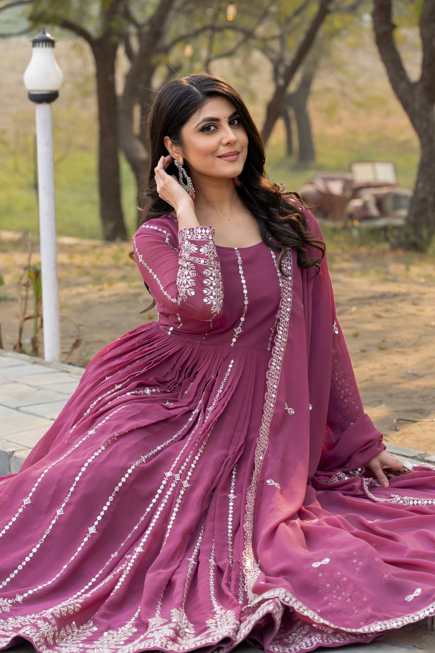 Designer Fox Georgette Gown with Heavy Sequin Embroidery & Dupatta