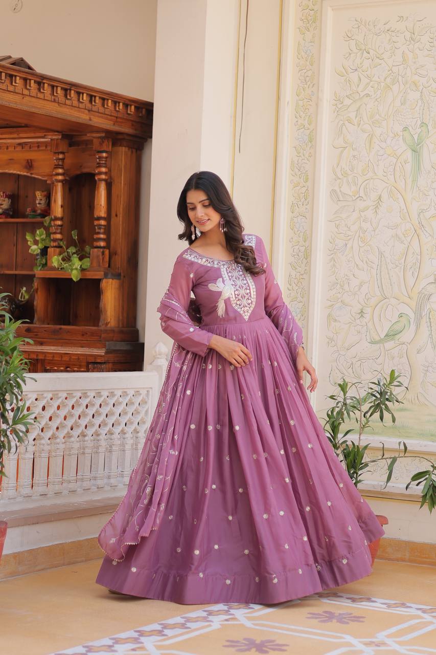 Festival-Ready Star Georgette Gown with Heavy Sequin Embroidery & Dupatta